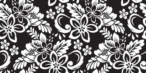 Fototapeta premium Simple hand-drawn abstract floral design. Trendy black and white collage pattern. Fashionable template for fabric design.