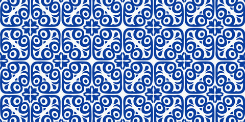 Intricate blue pattern with swirling shapes and geometric designs on a textured background