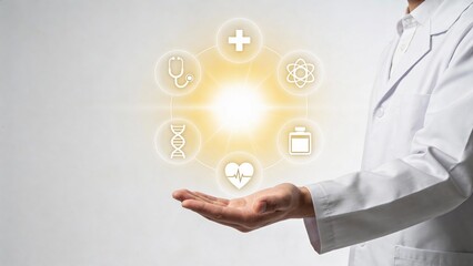 Doctor with medical icons in hand