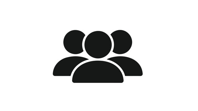 Simple black icon representing a group of three people together in a teamwork or unity concept on a white background