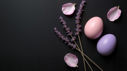 Easter Still Life in Pastel Trend - Asymmetric Flat Lay with Copy Space