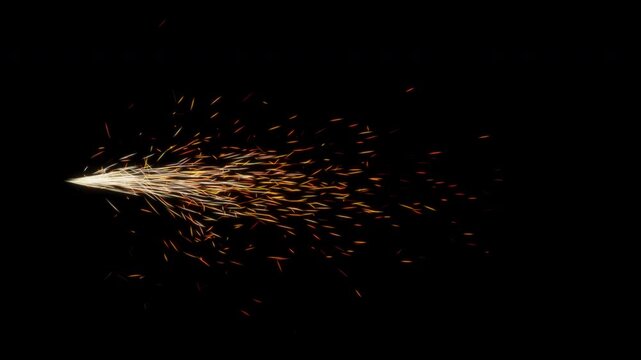 A large amount of metal grinding sparks, like polishing or cutting steel with an angle grinder. Seamless looping animation in 4K resolution with alpha channel, ideal for industrial VFX