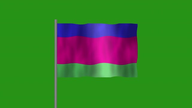 Flag of Kuban People, Pole flag of Kuban People on Green screen chroma key, Kuban People 3D Animation flag waving in the wind isolated on Green Background. 
