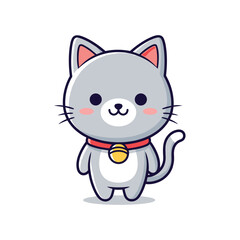 Adorable Grey Cat with Red Collar Vector Illustration