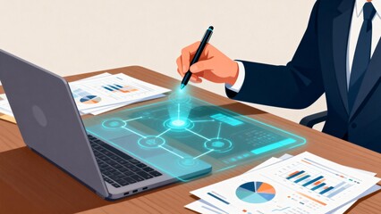 Businessman using digital tablet with data charts