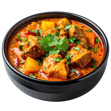 Traditional malian maafe, a thick and satisfying peanut stew, beautifully prepared and perfectly isolated on a white background