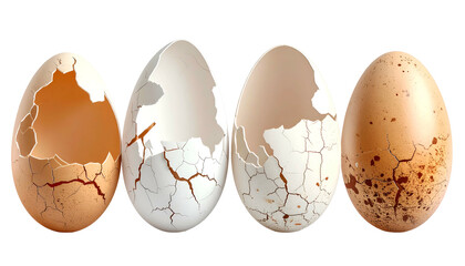 Four eggs showing various stages of hatching against a black background