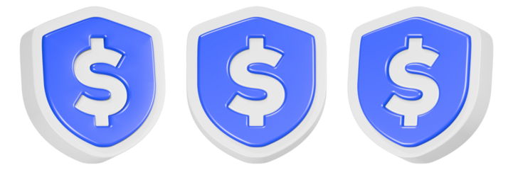 dollar shield icon 3d render blue color