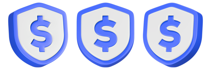 dollar shield icon 3d render blue color