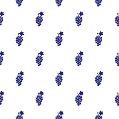 Fototapeta premium Bunch of grapes with leaf flat seamless pattern isolated on white background