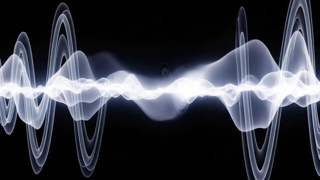 Electrifying Sound Wave Visual Representation with Vibrating Frequencies and White Glowing Lines on Dark Background Vector Illustration
