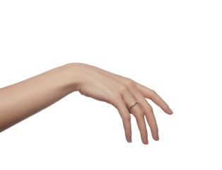 hand with ring isolated on white background.