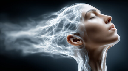 The interaction and symbiosis between artificial intelligence and the human brain.