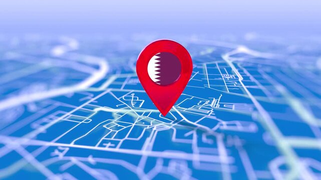 Qatar Flag Pin Location On Digital Map Revealing By Cloth