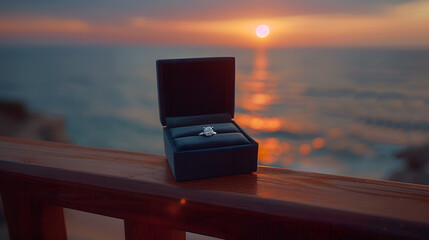 Diamond Engagement Ring Jewelry Box Ocean Sunset Beach Romance Marriage Proposal Wedding Love Holiday Travel Date