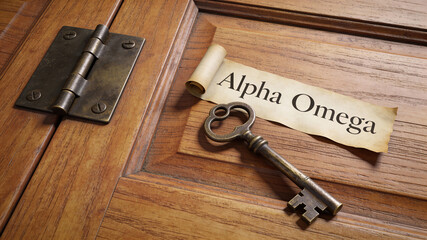 Good Friday flatlay with key and scroll on wooden surface in Christian context