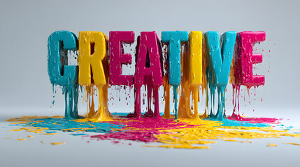 Colorful Dripping Paint Forming Word Creative On Grey Background Vibrant Artistic Typography Liquid Ink Splash Design Inspiration