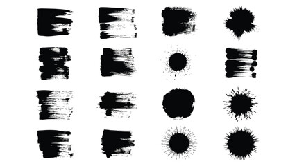 Collection of black brush stroke effects and grunge textures