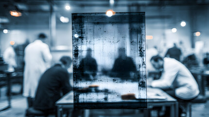 Scientific Researcher Team Working at Digital Light Table with Motion Blur Effect in Future Tech Laboratory