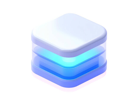 Isometric stacked layers of soft colors, cube shape, transparent look