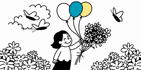 Playful Little Girl in a Blooming Garden