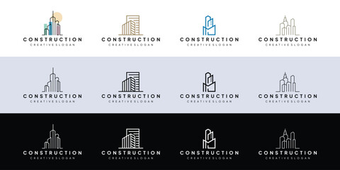 Collection of Skyscraper Icon Templates Vector Property Housing and Contractor Minimalist Line Logo Design