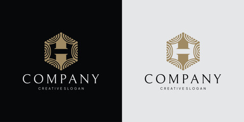 Elegant Gold Geometric H Initial Logo Template with Circular Pattern Design