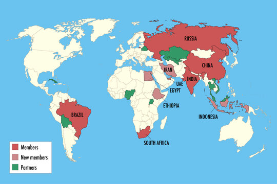 BRICS Countries and Partners World Map &ndash; Original Members and Expanded Group Infographic
