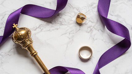 Celebration of Purim with symbols of joy and festivity on a flatlay background