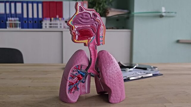Model of human lungs with detailed anatomy displayed in a classroom setting