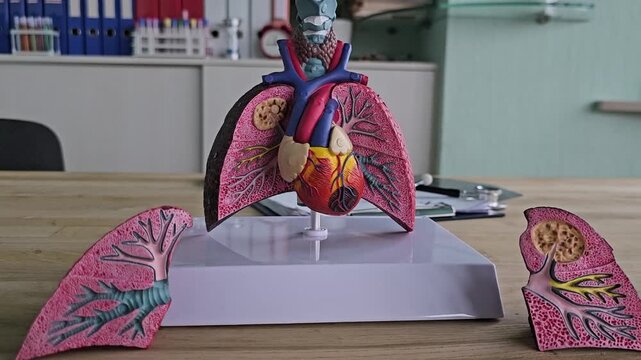 Learn about human anatomy using a 3D model of lungs and heart in a classroom setting