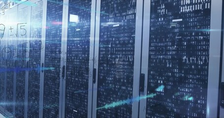 Animation of mathematical equations and binary coding over computer servers - Powered by Adobe