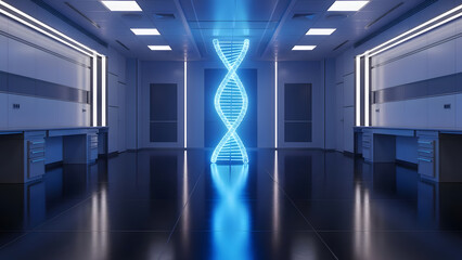 Laboratory room science dna helix genome light neon future research workspace office biology biotechnology medical chemistry