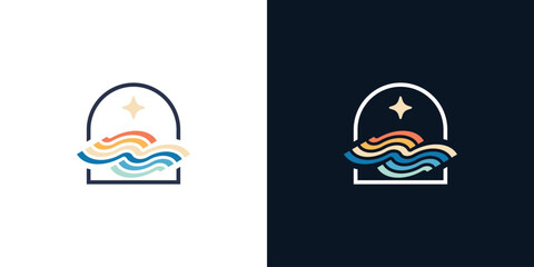 Abstract Ocean Wave and Stars Symbol Icon Logo for Creative Business Identity