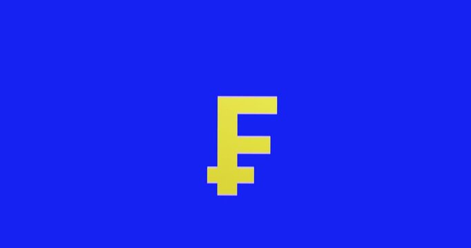Franc sign on blue monochrome background. 3d render video.