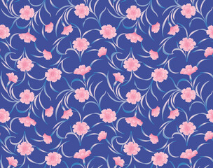 Japanese Flower Swirl Leaf Vector Seamless Pattern