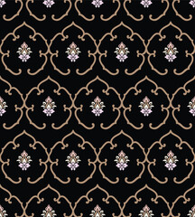 Japanese Flower Motif Line Vector Seamless Pattern