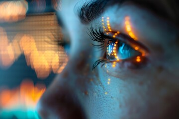 Human eye connecting with digital data and artificial intelligence