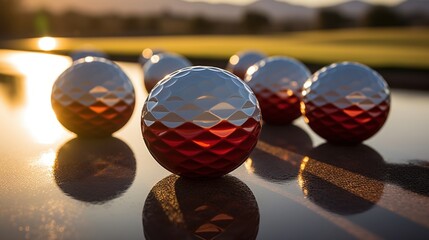 Naklejka premium Golf balls glistening in the golden light