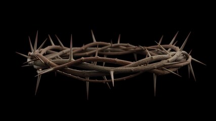 Crown of thorns rotating on a black background. Symbol of Jesus Christ's sacrifice and crucifixion. Religious Easter and Good Friday concept. Cinematic studio shot