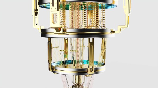 Quantum computer machine close up isolated on white 4k footage