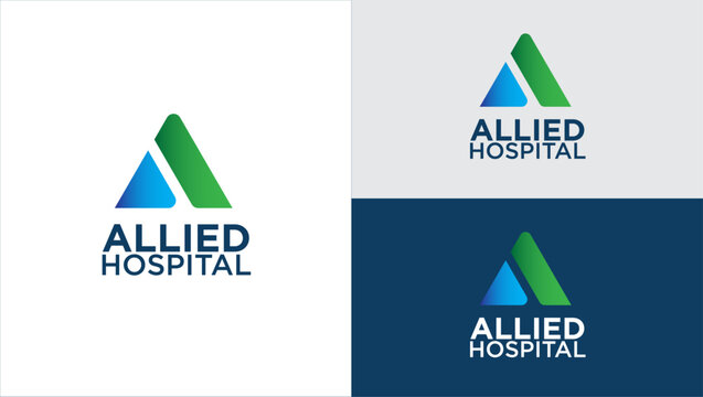 ALLIED HOSPITAL A Letter logo, Hospital Logo, Clinic Logo, Hand rainbow heat plus logo, Medical Care Logo, Medical logo, nursing logo, health logo, pharmacy logo, Rainbo