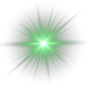 Glow star green flash beam light cosmic radiant burst shine energy laser. Green star spotlight and black line shine for isolated png or vector design. Energy, technology, and motion graphics design .