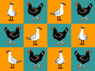 Quirky Naive Pattern with Funny Birds Wearing High Heels and Stylish Shoes