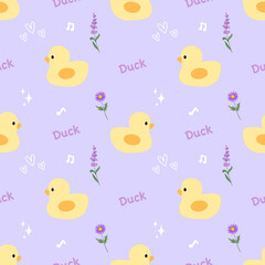seamless pattern with duck and flowers, fabric pattern, gift wrapping paper 
