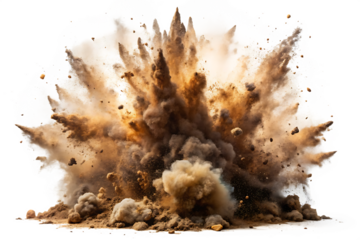 Dynamic explosion of dirt and debris on white background isolated on a transparent background 3