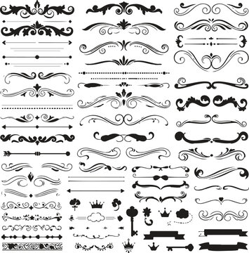 Elegant decorative dividers, ornate line separators, vintage flourish designs, whimsical borders, and charming embellishments for creative projects vector