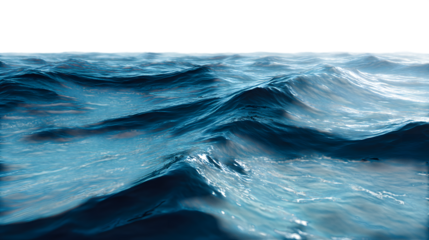 Wavy blue ocean water surface isolated on a transparent background 