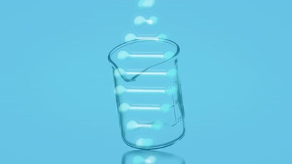 Animation of dna helix over empty beaker moving on table at laboratory - Powered by Adobe