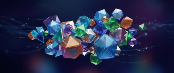 mass of colorful polygonal shapes floating in abstract space creating a sense of depth and complexity ideal for technology and science-themed projects or modern digital art concepts